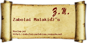 Zabolai Malakiás névjegykártya